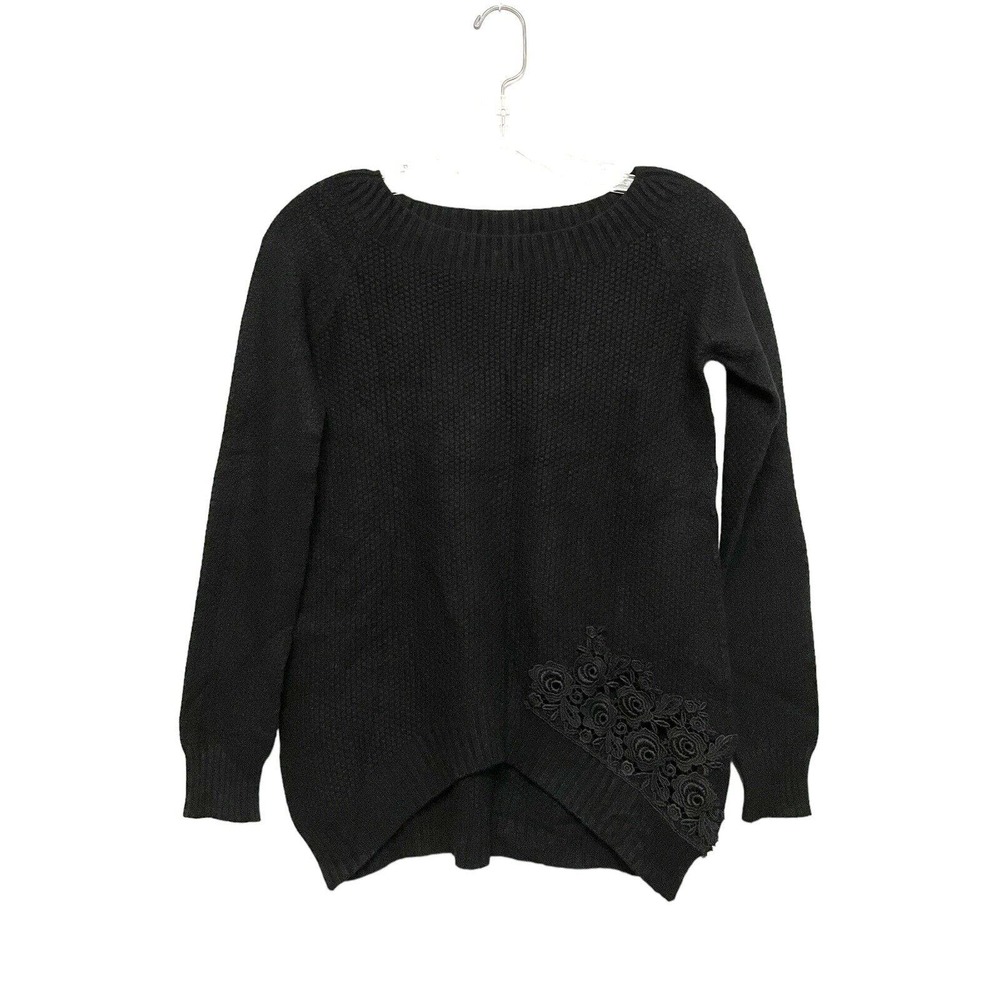 Sfizio Long Sleeve Knit Sweater Black‎ Women Size US 6 Embroidered Made in Italy